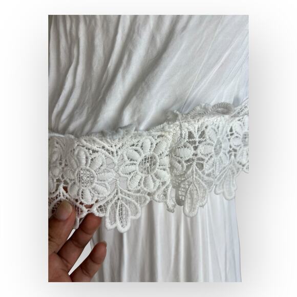 Solitaire Swim Boho Dress Cover-Up - White Strapless Hi-Lo Hem with Lace Ruffle - Picture 2 of 5